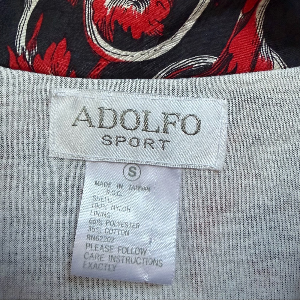 VTG Adolfo Red and Black Patterned Bomber Jacket Windbreaker Size S Zip - Picture 2 of 15